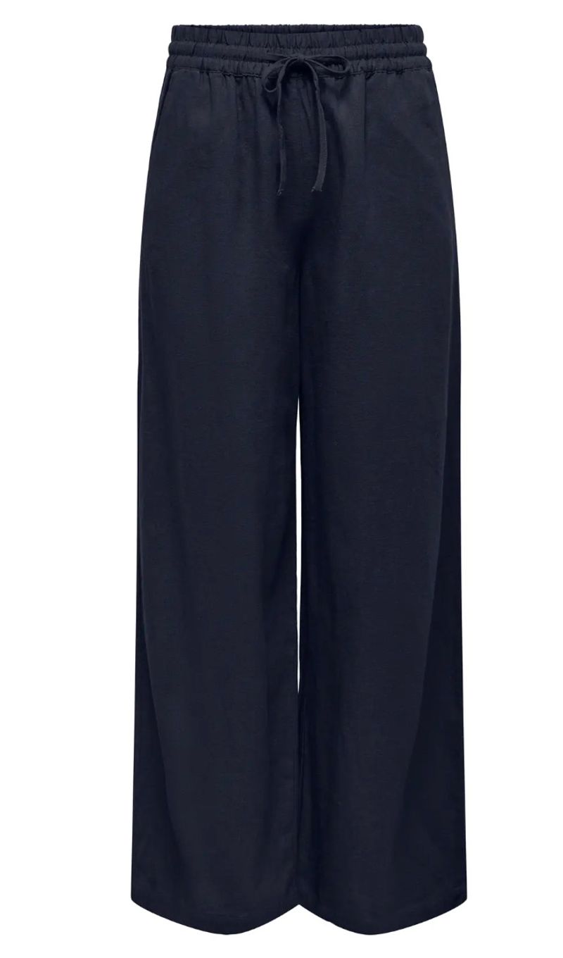 JDY Linen Blend Wide Leg Trousers in Navy