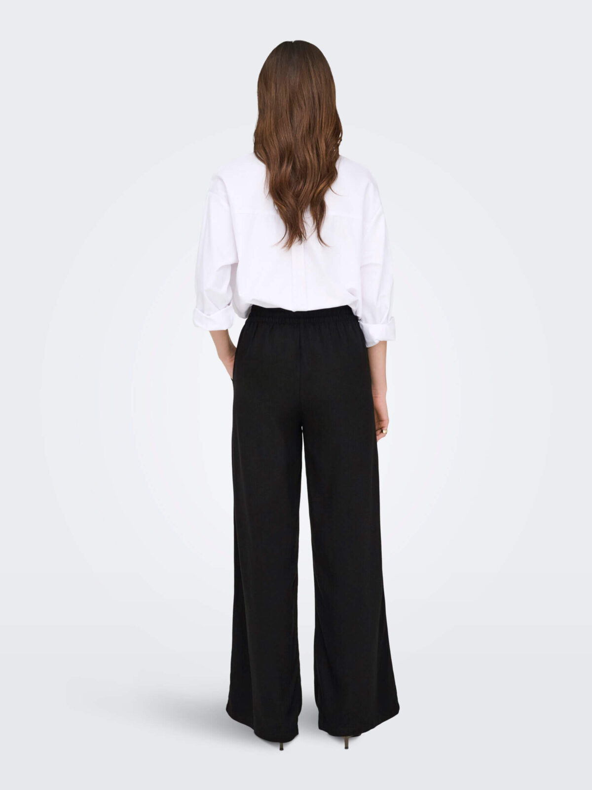 JDY Linen Blend Wide Leg Trousers in Black