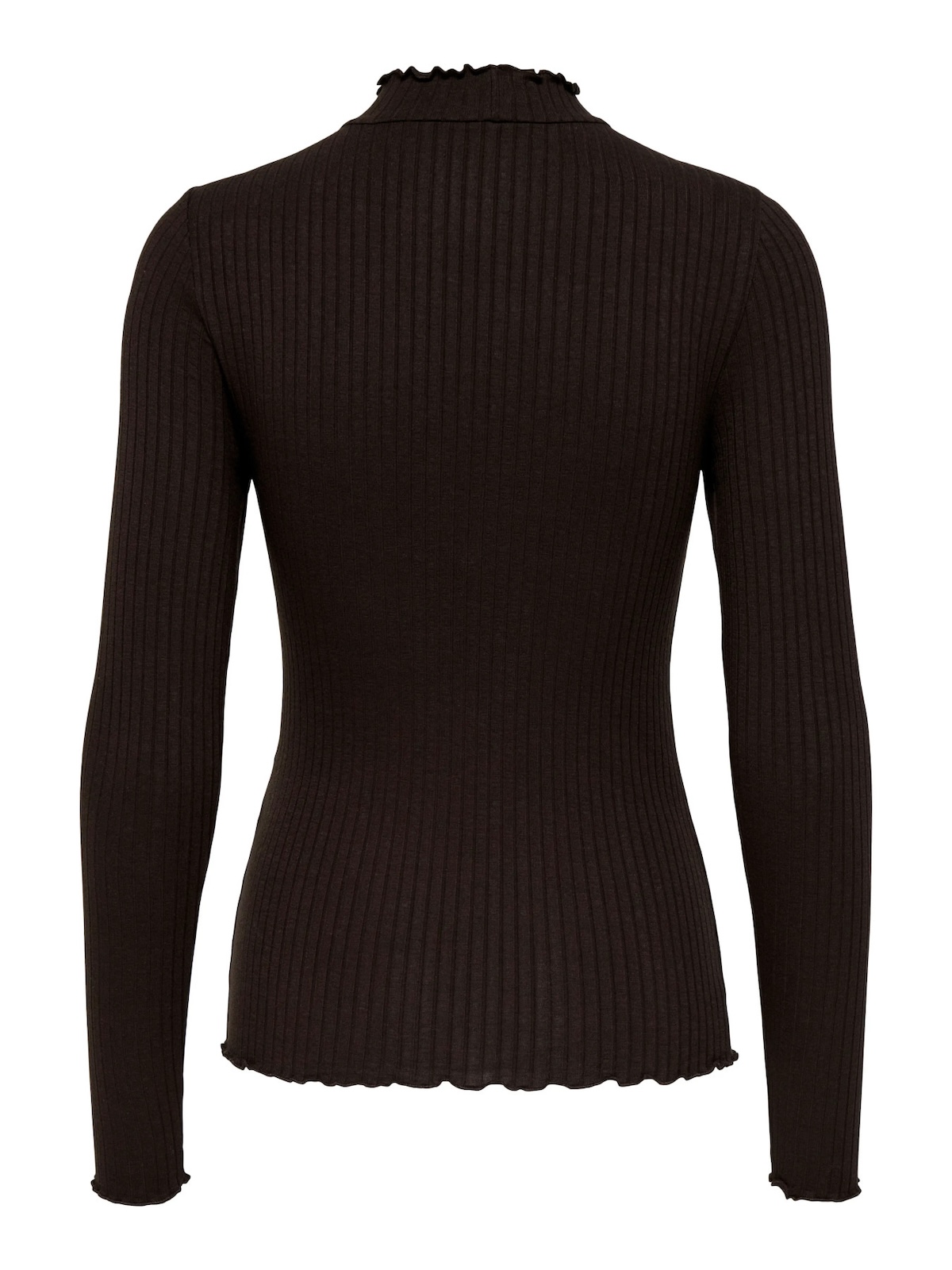 JDY Ribbed Top with Lettuce Hem in Chocolate